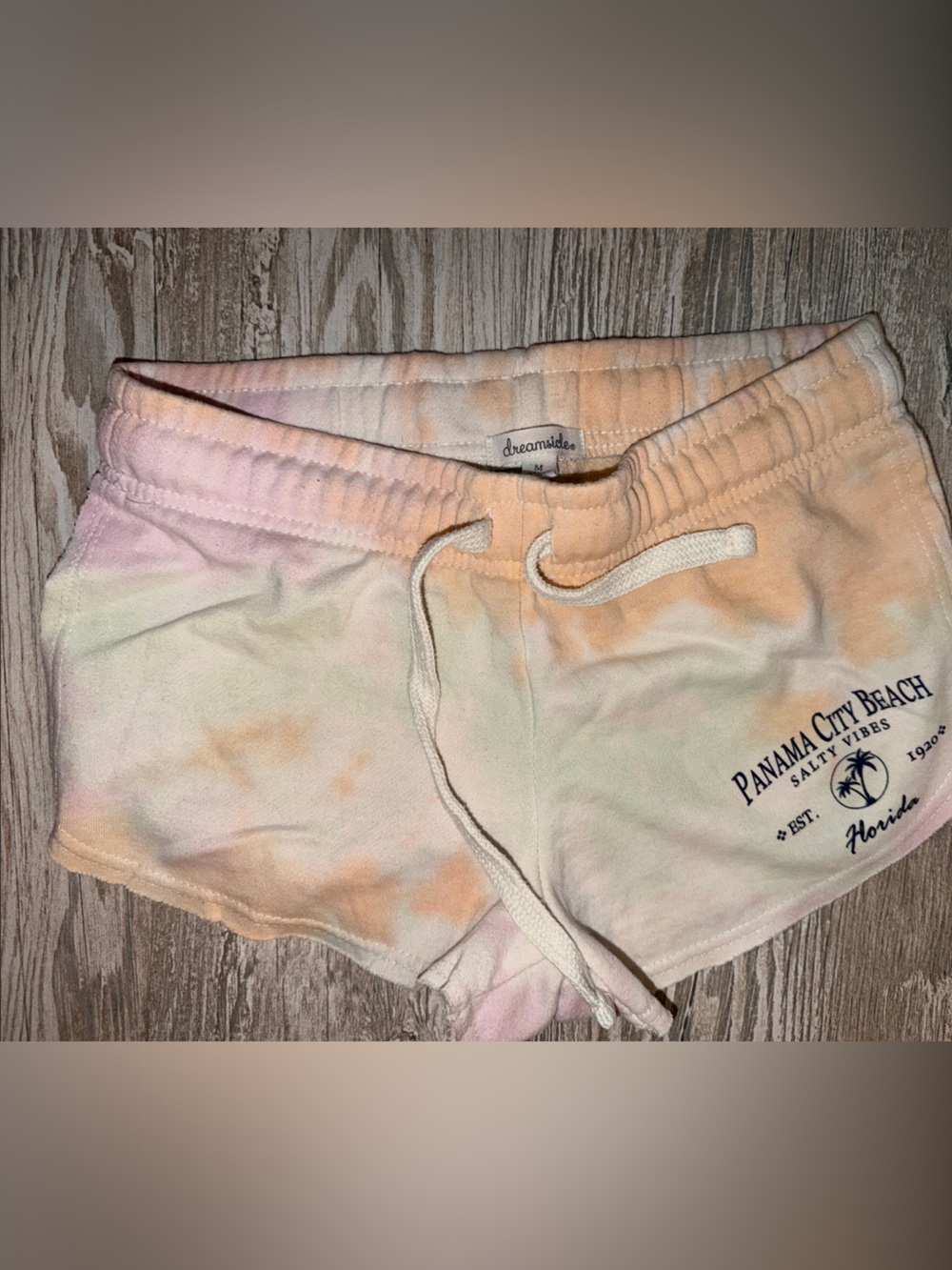 Panama City Beach Tie-Dye Drawstring Women’s Shorts - Pastel Peach & Pink